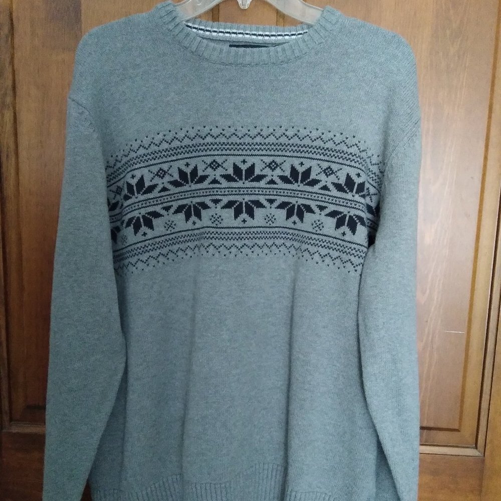 Nautica Mens Fair Isle Sweater Gray Snowflakes XL Cotton